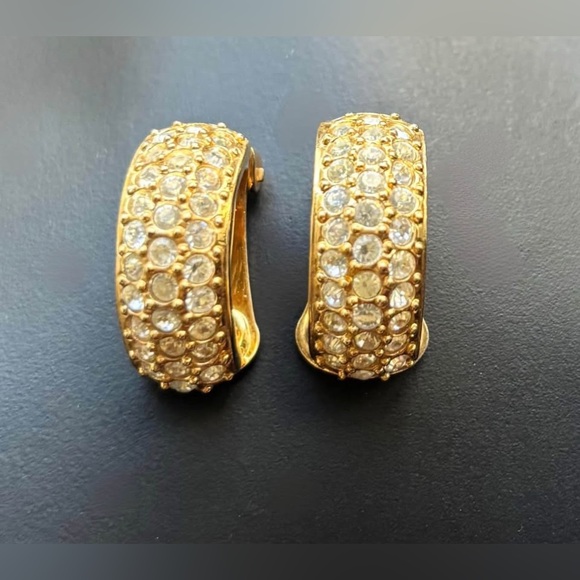 Rhinestone & Gold-tone Clip-On Earrings - Picture 1 of 6